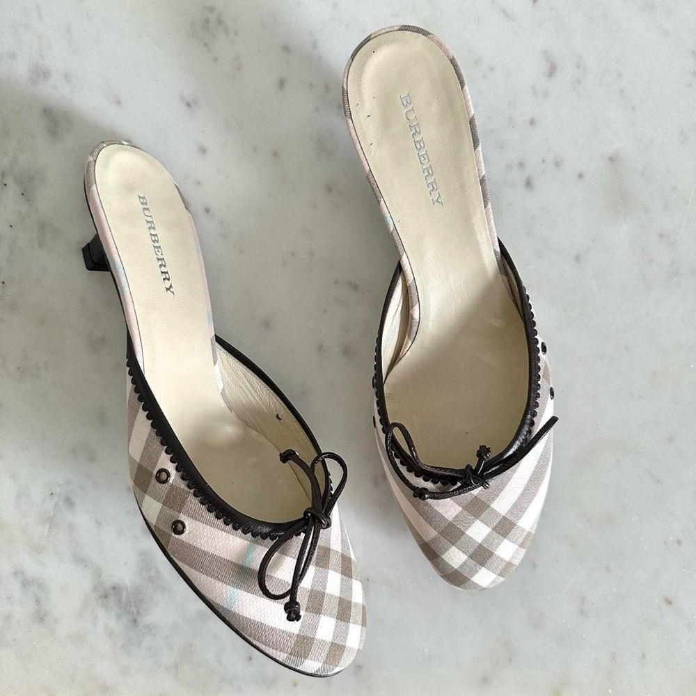 Pink Burberry Novacheck Ballerina Kitten Heels Mules